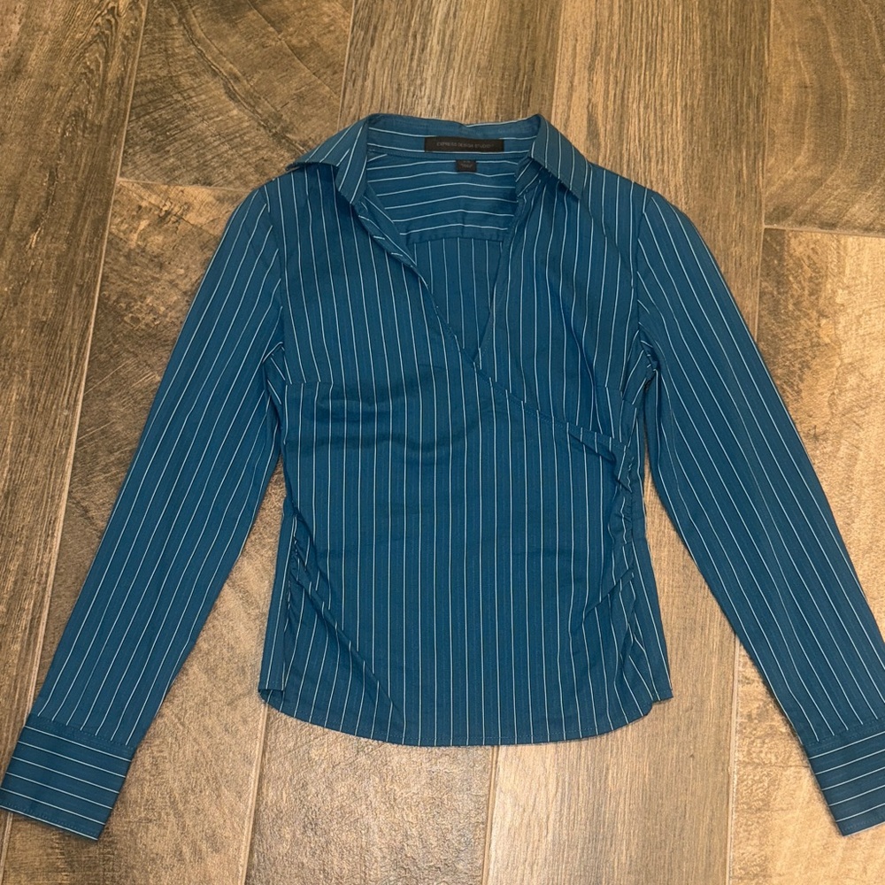 Express Striped Side Zip Faux Wrap Top